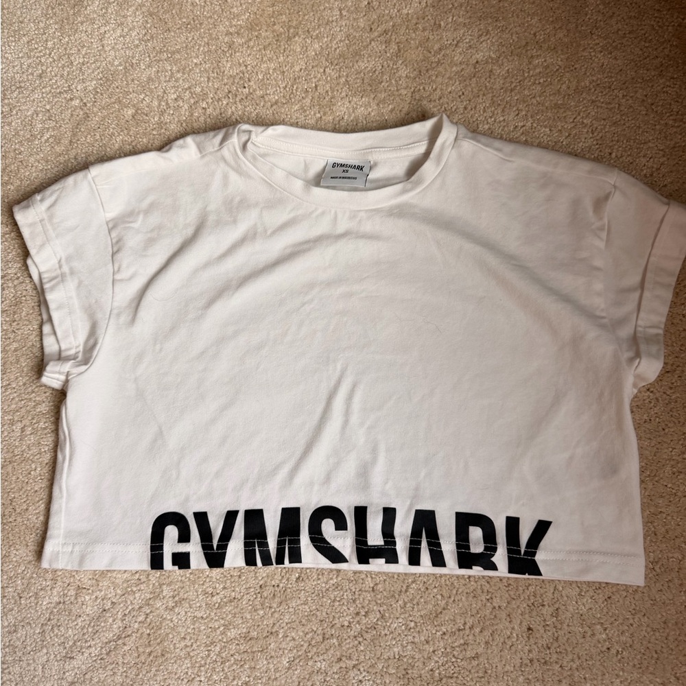 Gymshark White Cropped Logo Tee with Black Print
